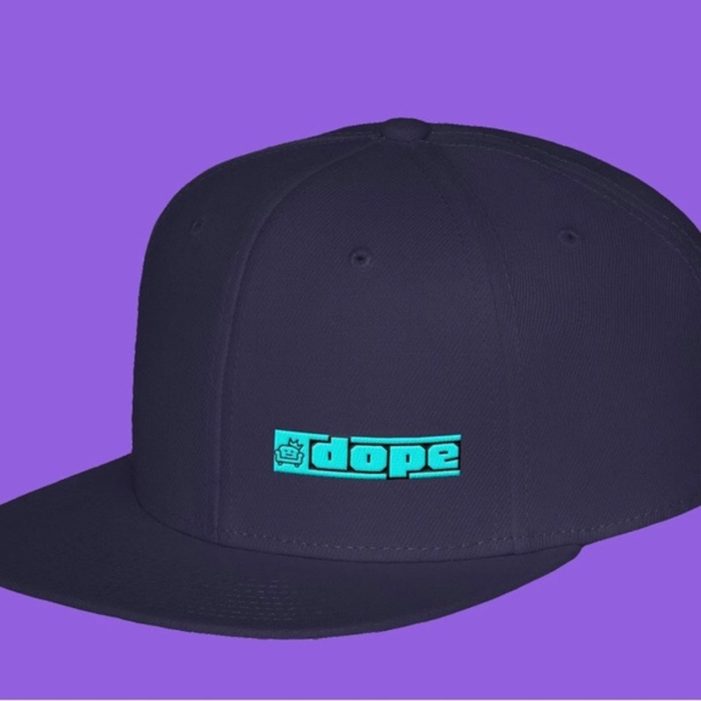 Black Flat Brim Snapback Hat with sofa king dope ™️ Logo